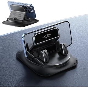 360 Degree Rotation Dashboard Phone Holder for Car, Anti-Slip Grips & One-Hand Operation Car Cell Phone Mount with Adjustable Spring Clip, Compatible with iPhone Samsung All Smartphones