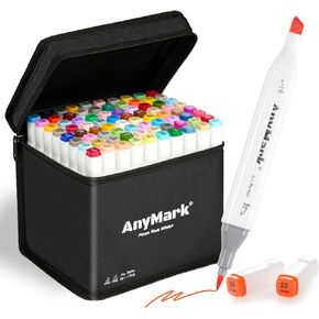 رأس فرشاة لأقلام تحديد الكحول من AnyMark، فرشاة ذات طرف مزدوج مكونة من 80+1 لون ومجموعة أقلام تحديد فنية تعتمد على الكحول مع علبة للفنانين البالغين والأطفال رسم التلوين in Kuwait