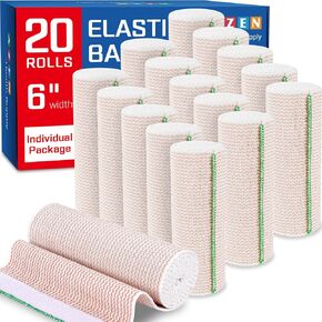 AZEN Premium 5 Pack Elastic Bandage Wrap 6 Inch, Compression Wrap Bandage for Legs, Ankle, Knee, Tummy, Body, Latex-Free, Lymphedema Wraps for Legs