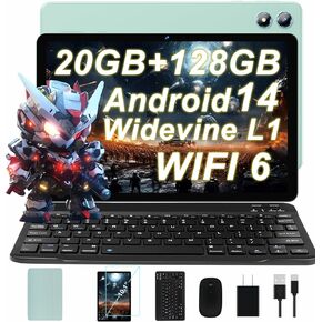 2025 Android 14 Tablet 20GB RAM 128GB ROM 1TB Expand, 10 Inch Octa-Core Tablets with 5G WIFI 6, Tablet with Keyboard, Mouse, Case, 6000mAh Battery, HD IPS Display, Widevine L1, Split Screen -Grey