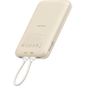 Charmast 10000mAh Wired Portable Charger, 20W Fast Charging Slim Power Bank with Removable Cable for iPhone & Android, Hand-Free Battery Pack with Digital Display for Short Travel (No-Wireless)