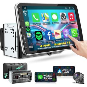 10" Double Din Car Radio Floating Touchscreen GPS Car Stereo, Apple CarPlay & Android Auto Head Unit, Bluetooth, FM Radio Receiver, Automatic Rotation IPS Full Split Screen with Mirrorlink+Rear Camera