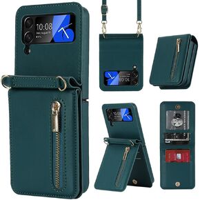 Pu Leather Case for Samsung Galaxy Z Flip 4,Zipper Case,Multifunctional Kickstand, Card Holder,Adjustable Shoulder Strap Flip Case Cover for Samsung Galaxy Z Flip 4 (Brown)