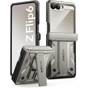 Tongate for Z Flip 6 Case with Kickstand & Belt-Clip ، [غطاء حماية المفصلات] [حامي الشاشة بوليت] قضية هاتفية مقاومة للصف العسكري لـ Samsung Galaxy Z Flip 6 5G 2024 ، Black