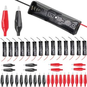 15 pcs 3.7V 18650 Battery Holder AA Battery Holder case 1 Slots with Wire Leads Battery Holder Plastic Battery Holder with 30 pcs Alligator Clip Red and Black for Electronics Project DIY