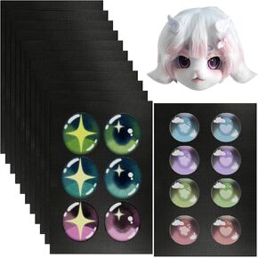 4 Pcs Fursuit Eye Mesh & 3 Pcs Eyes Mesh Stickers, 0.5mm Waterproof Printable Mesh Fabric for Mask Eyes, 7.87x11.81 inch White PVC Eye Mesh for Furries Cosplay, Props, Fursuits, Craft Making