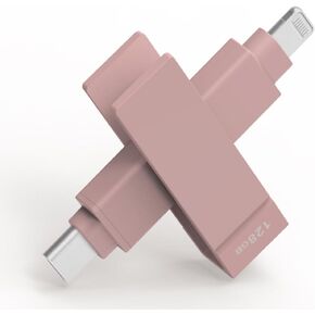 Apple MFi Certified 1 TB Morandi Pink iXflash Backup Flash Drive 2-in-1 USB Type C & Lightning for iPhone, iPad, and Computer | Photo Storage and Transfer