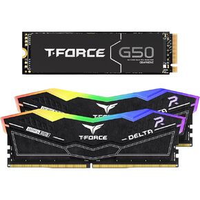 TeamGroup T-Force Delta RGB DDR5 32GB KIT (2x16GB) 6000MHZ ذاكرة سطح المكتب (أسود) FF3D532G6000HC30DC01 مع G50 2TB NVME PCIE Gen4 M.2 2280 Gaming SSD (Read 5000)