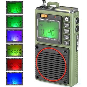 Portable Pocket Shortwave Radio Receiver, MW/FM/SW/WB/VHF AM/FM Radio with Bluetooth, APP Control, Flashlight, SOS Alarm, Media Player Recorder Speaker ZWS-787
