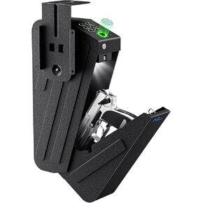 NGTeco Gun Safe, Biometric Gun Safes for Handgun, Hidden Pistol Safe with Fingerprint, Passcode, Key - Secure Steel Construction Drop Down Mounted Safe for Bedside, Desk, Nightstand, Car