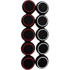 10 PCS Controller Thumbstick Caps Cover Replacement Silicone Touch Controller Rocker Cover for PS3 / PS4 / PS5 (Black with White + Black with Red)