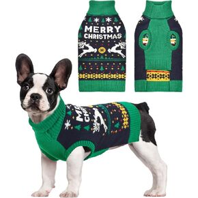 Vehomy Christmas Dog Sweater Xmas Pet Dog Clothes Dog Cat Turtleneck Knitwear with Christmas Trees Elks Snowflakes Christmas Knitted Sweater Shirt Pullover Apparel for Small Medium Dogs XL