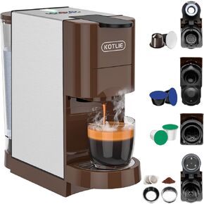 KOTLIE 19Bar Single Serve Coffee Maker, 5in1 Espresso Machine for Keu* kcup Capsules/Nespresso Original/Dolce Gusto/Ground Coffee/44mm ESE, Level 7 Water volume, Hot&Cold Brew Coffee Machine