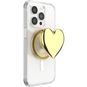 PopSockets Round Phone Grip Compatible with MagSafe, Adapter Ring Included, Phone Holder, Wireless Charging Compatible - Heart of Gold (Gold PopOut)