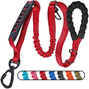 Leash for Large Dogs That Pull Adjustable 4-6FT Shock Absorbing Reflective That Non-Slip with Padded Handle and Car Seat Belt for Heavy Duty Dog Training and Running (Black)