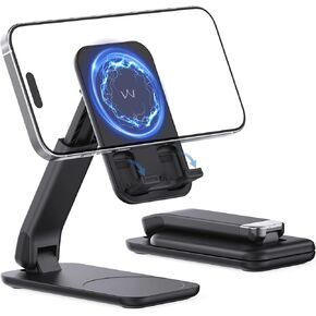 iWALK Magnetic Cell Phone Stand for Desk, Angle and Height Adjustable Mobile Phone Holder, Foldable Magnet Stand Compatible with iPhone 16 15 14 13 12 Pro Max and MagSafe Case, White