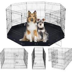 VEVOR Dog Playpen, 8 Pcs 24 x 24 in Panels Foldable Metal Pet Exercise Pen, Dog Fence Indoor and Outdoor Pen with Door, Storage Bag and Bottom Pad, Pet Playpen for Dogs, Cats and Other Small Animals