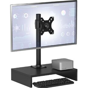 TEAMIX Monitor Stand Riser with Drawer, Free-Standing Desk Stand Mount Riser, Small TV Stand, Fits 13''-32" Screens, Adjustable Height, Swivel, Tilt, Rotation, VESA 75x75, 100x100mm