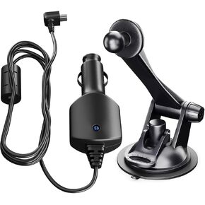 Car Charger Power Cord + GPS Mount for Garmin - Compatible with Nuvi, Dezl, Drive, DriveSmart, DriveAssist, RV, Zumo & More - Reliable Mounting & Charging Solution