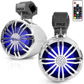 Pyle 3.5’’ Bluetooth Motorcycle Speakers, 2 Pc Waterproof Speaker System with RGB Lights & Remote Control, Bike Bluetooth Speakers for Motorcycle, Car, Boat, ATV, IP-X5 Rated (Chrome)