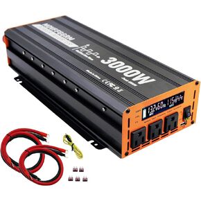 3000 Watt Power Inverter Converter, Car/Truck/RV 12V DC to 110V AC Converter, with LED Display, 3AC Outlets, USB Port