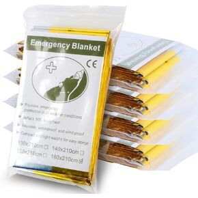 Emergency Mylar Blanket 5-Pack, Thermal Survival Blankets, Reflective Foil Blanket Silver and Gold, 82'' x 63'' Gigantic Space Blanket. Suitable for First Aid, Outdoors, Camping, Auto Emergency Use
