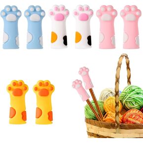 8pcs Cat Paw Knitting Needle Stoppers, Silicone Cute Knitting Needle Point Protectors Caps Stitch Needle Tip Covers Knitting Accessories for 11-17 (0.31-0.5 Inch) Needles (Color Combination 2)