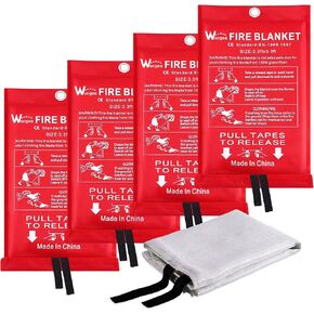 Wucgea Fire Blanket for Home and Kitchen - 4 pack Safety Fiberglass Emergency Fire Blankets Suppression Flame Retardant for School Fireplace Grill Car Office Garage Welding Warehouse 3.3ft x 3.3ft