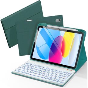 Folio Keyboard Case for iPad 10th Gen 10.9 inch (2022) and iPad 11th (A16, 2025), Magnetic Wireless Detachable Keyboard, 7-Color Backlight, Thin & Light, Pencil Holder (Black)