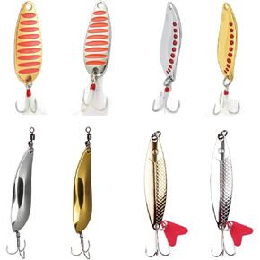 8pcs Large Fishing Spoon Kits, 0.3-0.7oz Spinner Blades Flutter Spoons Set, Jigging Spoons Crankbaits, Large Spoon Lures for Striped Bass Trout Walleye Pike Catfish, Saltwater&Freshwater