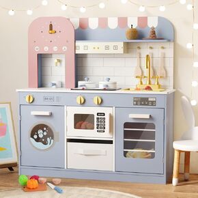Bierum Play Kitchen مع الأضواء والأصوات الواقعية ، ومسلسلات المطبخ الخشبية للأطفال الصغار ، ومطبخ لعبة مع 26 جهاز كمبيوتر إكسسوارات للأطعمة وأدوات الطهي ، هدية للبنين آند جيلرس الأعمار 3+