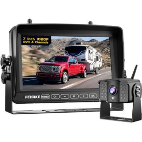 Wireless Backup Camera for RV, 7 Inch Recording Back Up Camera Systems for Truck, Pre-Wired for Furrion, 4 Channels, Dual-Antenna, IR Night Vision, 150° Wide Angle Rear View Camera