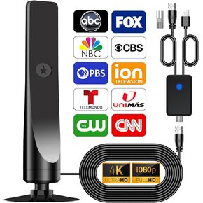 Indoor TV Antenna for Local Channels, 4K 1080p HD Antenna for Smart TV, 680 Miles Long Range with Signal Booster (Medium)