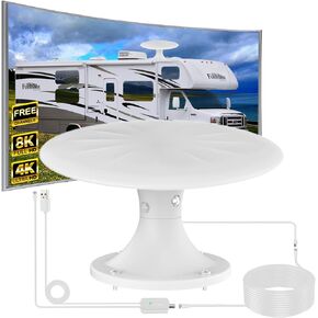 RV Antenna for Camper, RV TV Antennas Roof Mounted, 720° Long Range Omni Directional Reception Digital HD Antenna Signal, with Super Signal Booster, 35ft HDTV Cable. (White)