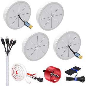 4 Pack TV Wire Hider for Wall 2-3/8"(60mm Hole) Cord Hider for Wall Mounted TV in Wall Cable Management Kit with Hole Saw Drill Attachment for Easy Install -78in Cable Hider 10ft Braided Cable Sleeve