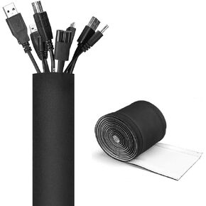 JOTO 10.83ft Cable Management Sleeve, Cuttable Neoprene Cord Management Organizer System, Flexible Cable Wrap Cover Wire Hider for Desk TV Computer Office Home Theater -Reversible Black/White