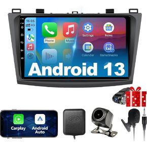 Android 13 Car Stereo Radio متوافق مع Mazda 3 2009-2013 ، شاشة تعمل باللمس 9 بوصة مع Carplay و Android Auto ، 2+64g ، GPS ، WiFi ، BT ، FM/RDS ، كاميرا احتياطية 1080 بكسل ، رابط المرآة ، SWC