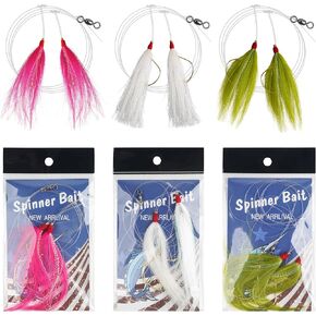 Saltwater Flounder Rigs Fishing Bait Rigs Hand Tied Hi Lo Rig Mylar Rig with Flash Teaser Hooks Mono Leader Swivels for Surf Ocean Porgy Snapper Sea Trout