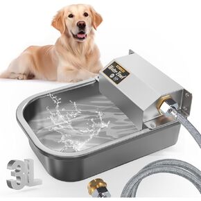 Automatic Water Dispenser for Dogs, 304 Stainless Steel Wall-Mounted Dog Water Bowl Fit 3/4'' GHT Faucet, Outdoor Dog Water Bowl Includes Pipe Copper Connector Suitable for Chicken Livestock Animal