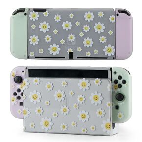 Protective Case for Switch OLED, Silicone Cover Shell Compatible with Nintendo Switch OLED Dockable Case Cozy Accessory Full Protection for Controller & Joy con-Black Cottage Mushroom