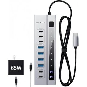 Powered USB C Hub, 10-in-1 USB 3.2 Data Hub with 3 x USB A/C 10Gbps, 3 x USBA 5Gbps, USB A 2.0, 100W PD-in, 2 x 24/45W Type-C Charging Ports (72W Adapter Included)