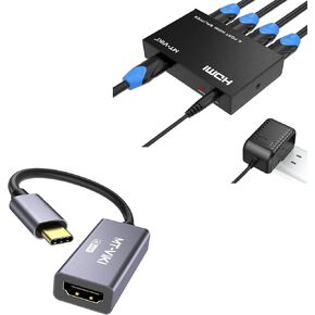 HDMI Splitter 1x4+ USB C to HDMI Adapter 4K@60Hz