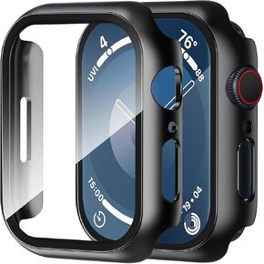 2 Pack Case for Apple Watch 44mm SE 3 Series 6/5/4/ SE 2nd Gen with Tempered Glass Screen Protector,Overall Protective Cover Hard PC Bumper Face Cover for iWatch 44mm, Black