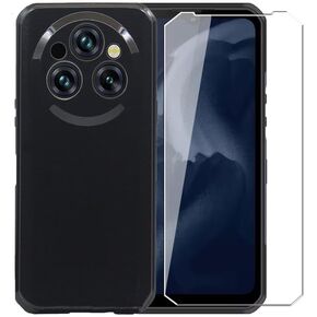 Case for Oukitel WP35 + Glass Screen Protector Tempered Film - Transparent Silicone Soft Flexible Bumper Shockproof TPU Protective Cover Shell for Oukitel WP35 (Black)