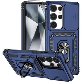 for Samsung Galaxy S25 Ultra Case,with Camera Lens Cover HD Screen Protector,[Military Grade] Ring Car Mount Kickstand Hybrid Hard PC Soft TPU Shockproof Protective Case for Galaxy S25 Ultra, Teal