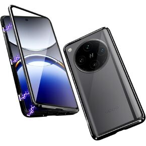 علبة Quietip متوافقة مع Oppo Find X8 Pro ، إطار معدني من الجسم المغناطيسي مزدوج الجوانب الزجاج المقسى مع غطاء حماية الكاميرا ، أسود