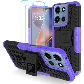 for Motorola Moto G 5G 2025 Case with 2 Pack Screen Protector, Military Grade Shockproof, Heavy Duty Robust Bumper Cover with Kickstand for Moto G 2025 Phone, Purple