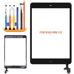 for iPad Mini 1/2 Screen Replacement,Touch Screen Digitizer for iPad Mini A1432 A1454 A1490 A1489 Screen Replacement with IC Chip,Home Button,Cameral Holder Repair Kit (Not Include LCD) (Black)