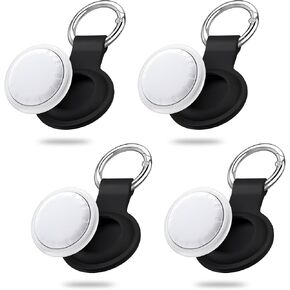 Air Tag Bluetooth Tracker 4 Pack, Long-Lasting Battery Smart Tracker Works with Apple Find My (iOS Only), Comes with 4 Anti-Scratch Silicone Holders, Item Finder for Luggage, Key, Backpack