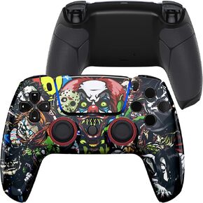 eXtremeRate LUNA Redesigned Scary Party Front Shell Touchpad Compatible with ps5 Controller BDM-010 020 030 040 050, Rubberized Black Replacement Bottom Shell Back Cover Compatible with ps5 Controller